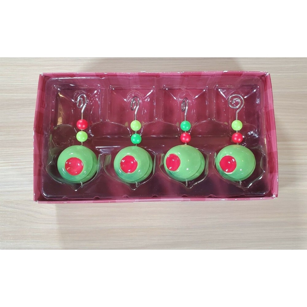 Department 56 Christmas OLIVES‎ Porcelain Place Card Holders 4 Set Green